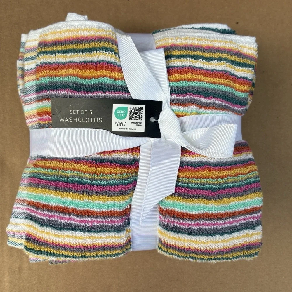Rachel Zoe 9 piece Striped Rainbow Towel Set 2 Bath, 2 Hand, 5 Washcloth NEW